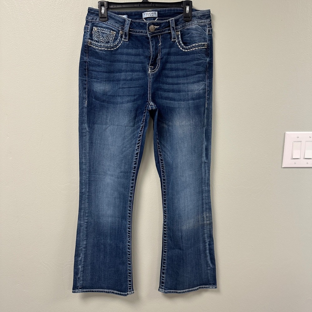 Vigoss Womens Bootcut Jeans Medium Wash Embroidered Back Pockets Size 12